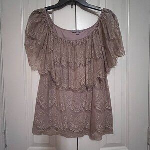 Women's Beige Lacey Blouse in Size Medium by NY Collection